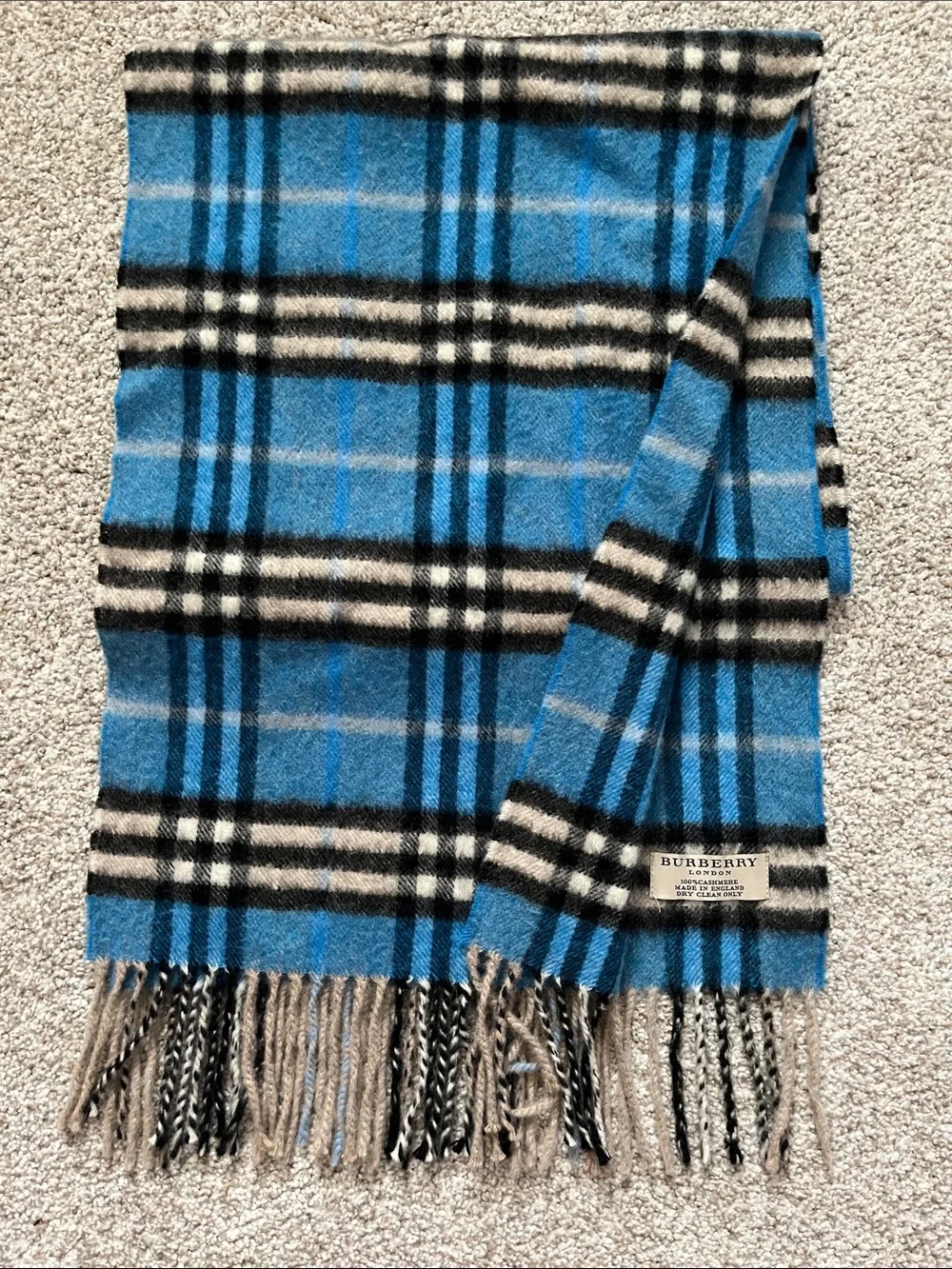 Burberry Blue and Black Plaid Cashmere Scarf